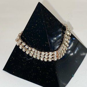 Vintage 3 Rows Clear Stones Bracelet on Silver Tone Metal